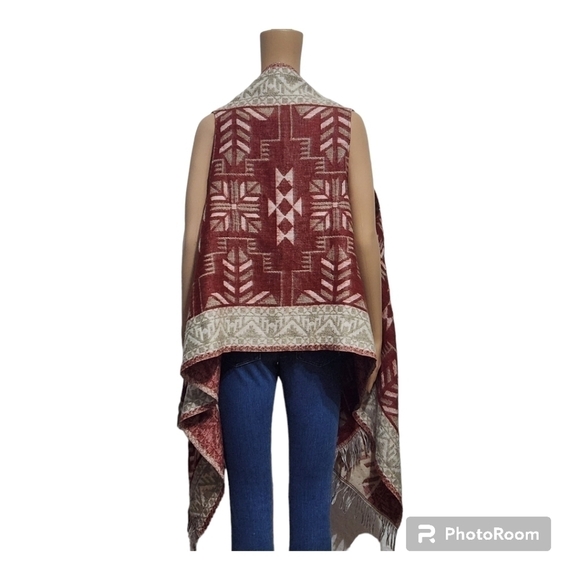 Quagga Aztec Fringe Vest Jacket Boho Southwest Tyle - Picture 3 of 8